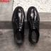 Phong cách Anh bằng phẳng tất cả da đen bằng sáng chế đánh bóng giày cưới sáng bóng giày nam dây buộc mũi tròn giày chú rể mũi thấp - Giày thấp