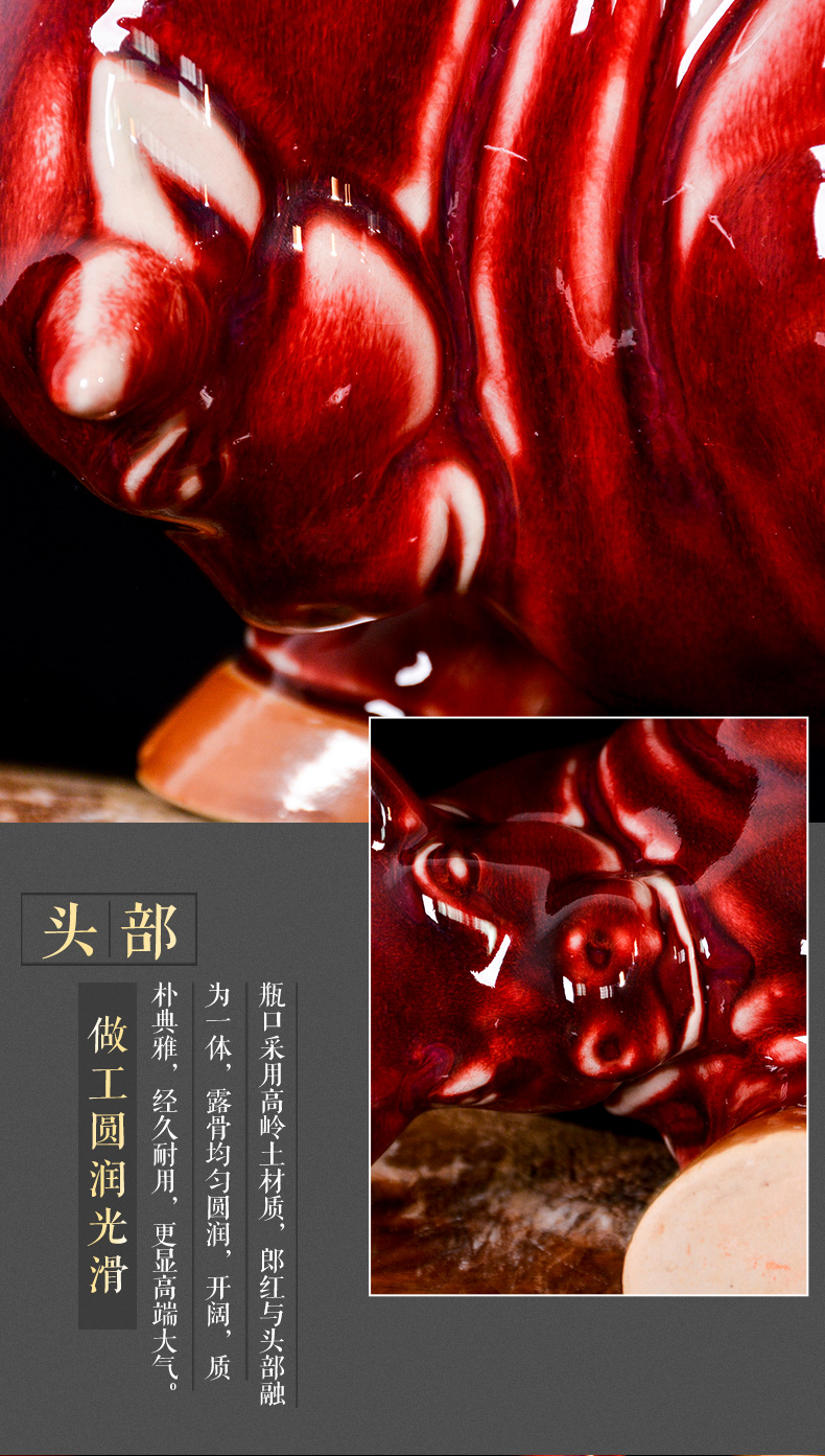 Jingdezhen ceramics up with jun porcelain ruby red bull plutus new Chinese style living room TV cabinet decoration gifts furnishing articles