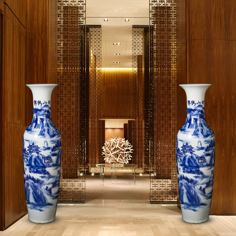 Jingdezhen ceramic floor large vases, antique blue - and - white decoration to the hotel living room TV ark place opening gifts