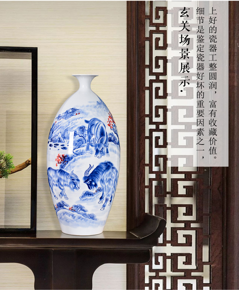 Jingdezhen blue and white ceramics hand - made three Yang kaitai household of Chinese style rich ancient frame, the sitting room TV cabinet decorative furnishing articles