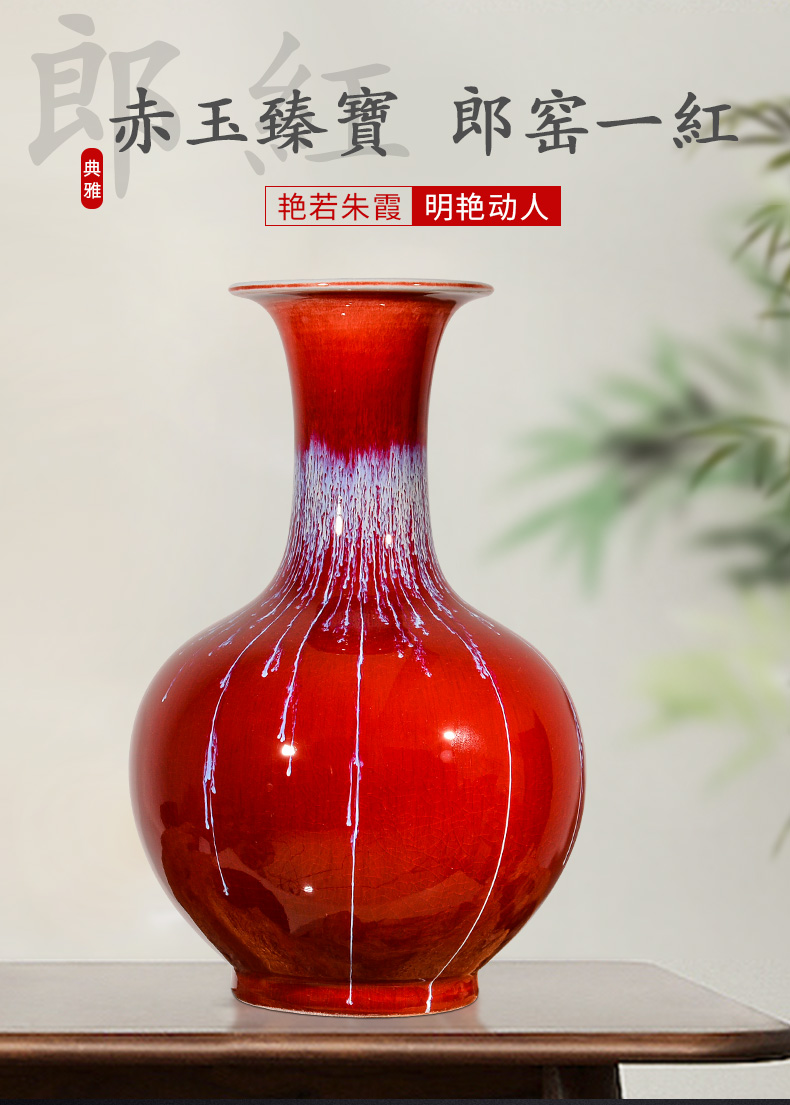 Jingdezhen ceramics up with ruby red insert decorative vase sitting room of Chinese style household crafts are rich ancient frame collection