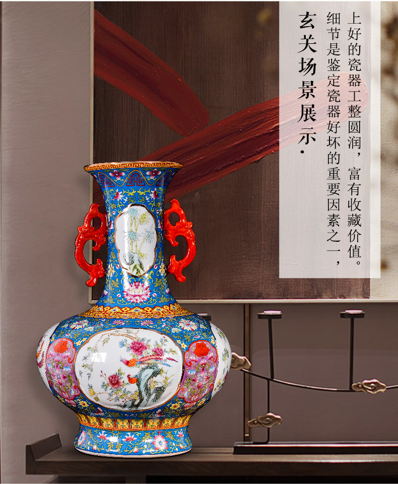 Jingdezhen ceramic colored enamel archaize ears vases, flower arrangement of the sitting room porch decorate restoring ancient ways of Chinese style household furnishing articles