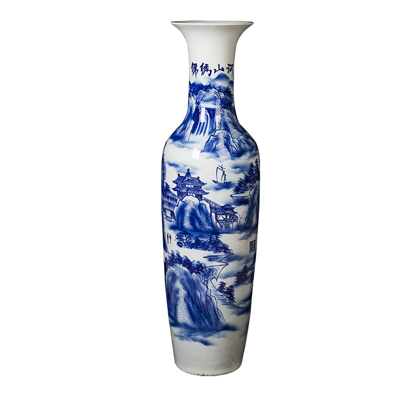 Jingdezhen ceramic antique hand - made furnishing articles to heavy Chinese style living room floor decoration large large blue and white porcelain vase