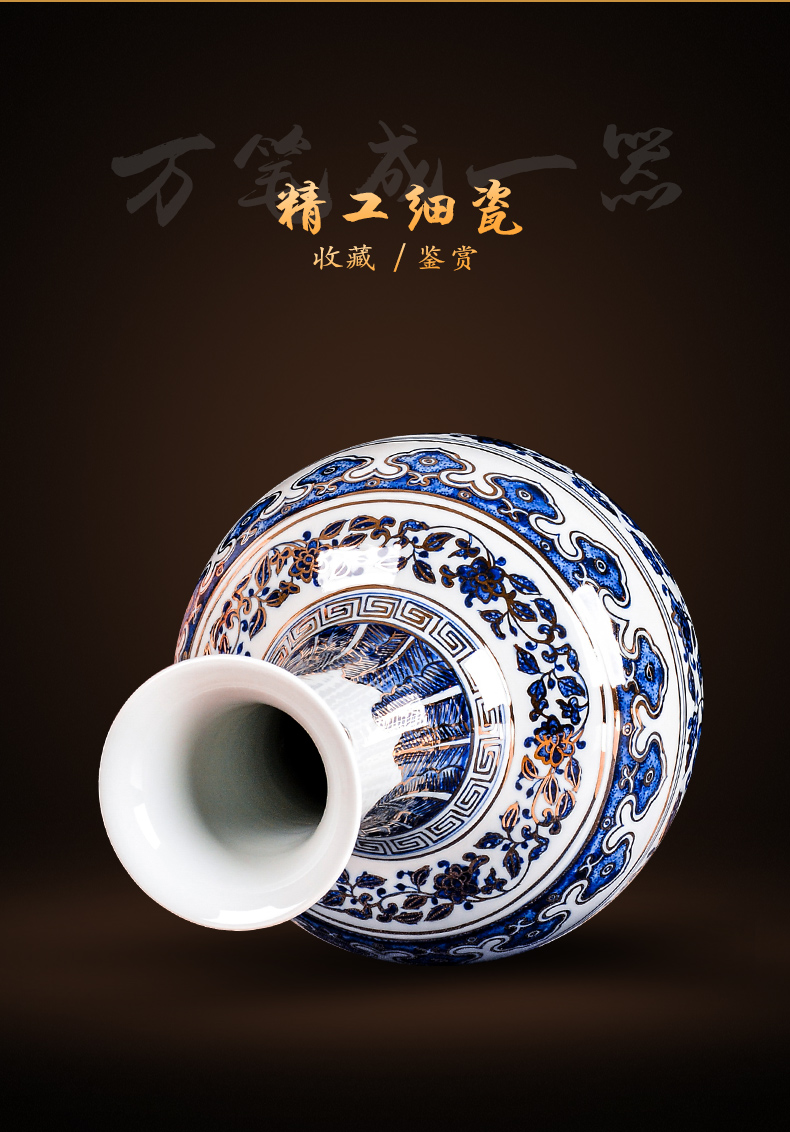 Jingdezhen blue and white ceramics hand - made bound lotus flower see colour flower vase sitting room study ancient frame furnishing articles with a gift