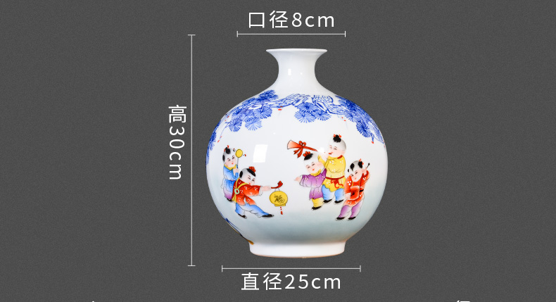 Jingdezhen ceramic hand - made lad merrily merrily vases, new Chinese style living room TV cabinet decoration handicraft furnishing articles