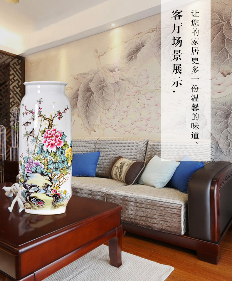 Jingdezhen ceramics powder enamel prosperous old vase furnishing articles of Chinese style living room TV cabinet porch decoration