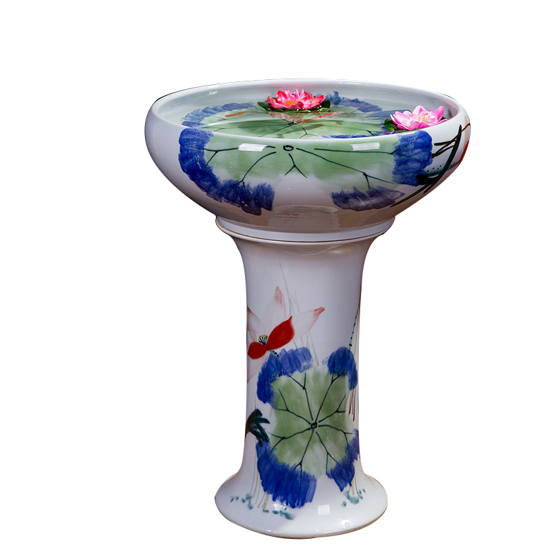 Ceramic floor pillar type tank basin large fish bowl lotus lotus lotus tortoise household gardens furnishing articles