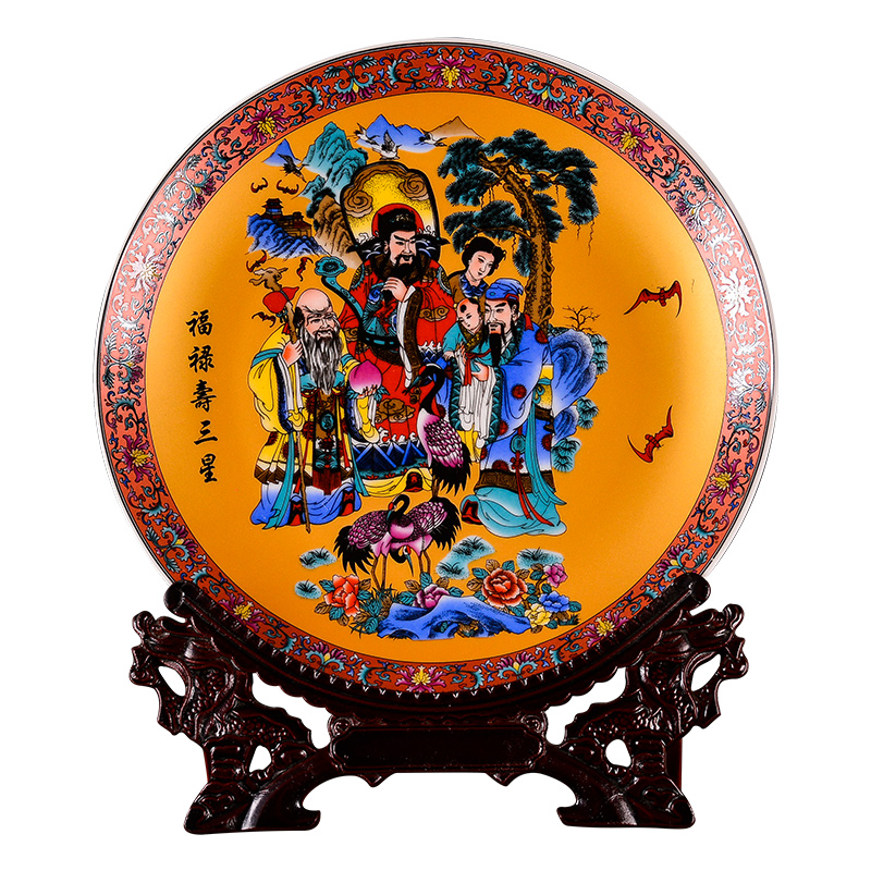 Jingdezhen ceramics decoration plate fu lu shou samsung new Chinese style household porcelain rich ancient frame crafts are sitting room
