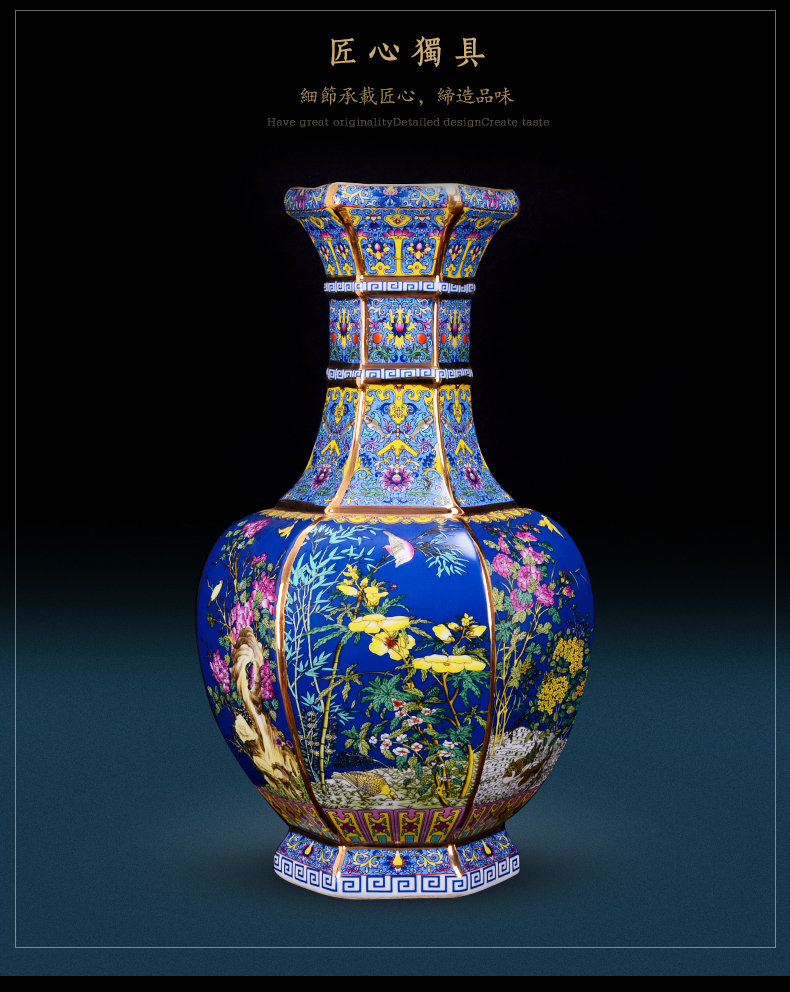 Jingdezhen ceramic large antique qianlong Chinese style classical colored enamel vase in the sitting room porch home decoration furnishing articles