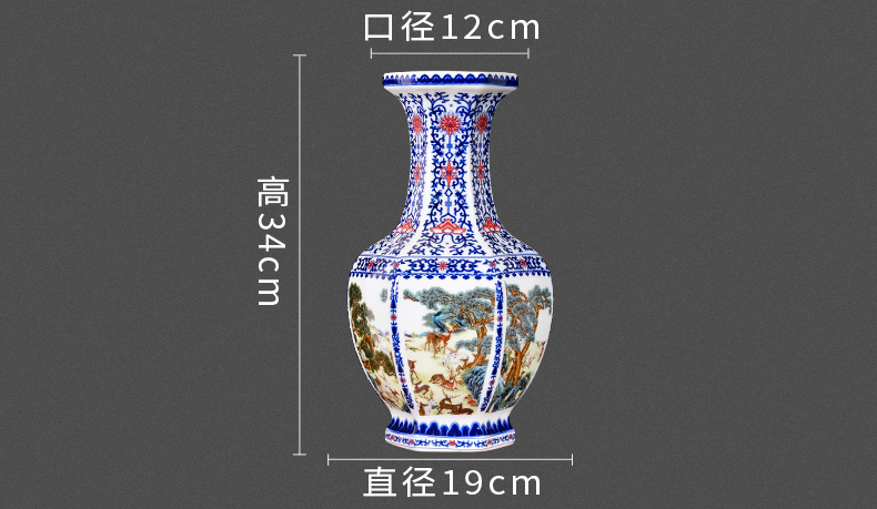 The deer figure of blue and white porcelain vase Chinese style classical jingdezhen ceramics home sitting room TV ark adornment furnishing articles