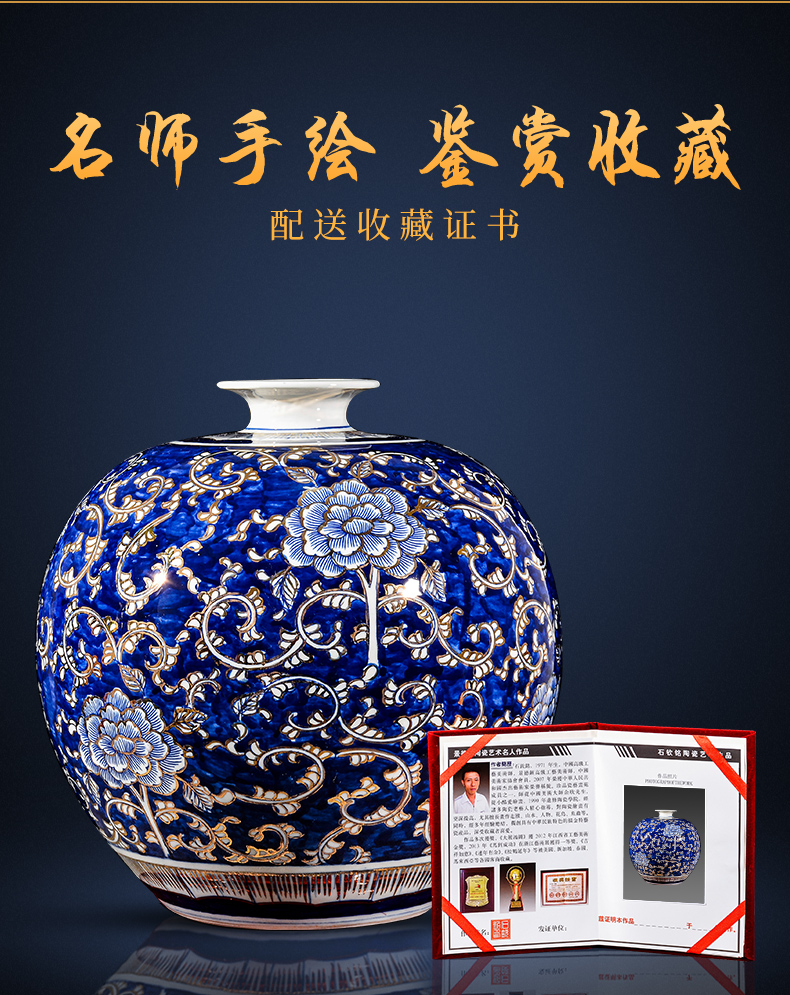 Jingdezhen ceramic paint hand - made large blue and white porcelain vase new Chinese flower arranging office sitting room key-2 luxury decoration