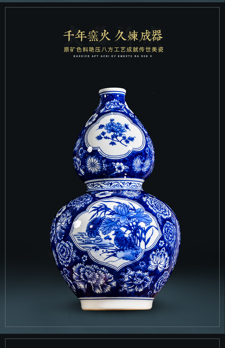 Jingdezhen ceramic antique flower is blue and white porcelain vase yuanyang flower arrangement sitting room home TV ark adornment furnishing articles