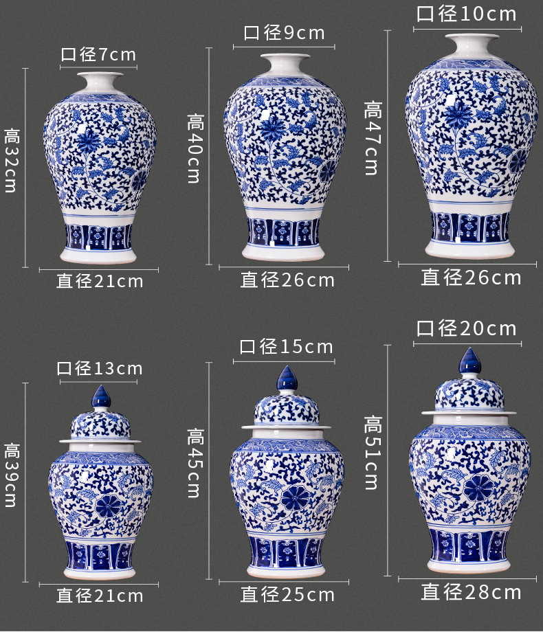 Jingdezhen blue and white porcelain ceramic vase archaize large flower arranging Chinese style living room TV ark, furnishing articles home decoration