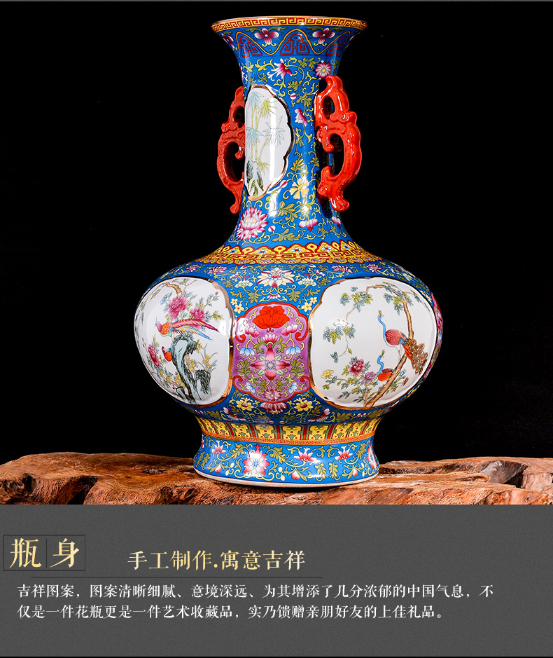 Jingdezhen ceramic colored enamel archaize ears vases, flower arrangement of the sitting room porch decorate restoring ancient ways of Chinese style household furnishing articles