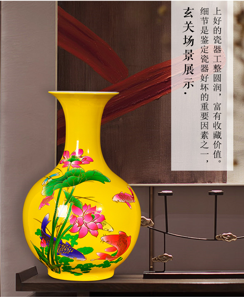 Jingdezhen ceramic sitting room yellow flower arranging furnishing articles every year wining new Chinese TV ark, vases, decorative arts and crafts