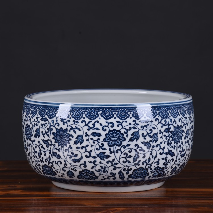 Basin of jingdezhen blue and white porcelain ceramic bowl lotus Basin water lily lotus special household cornucopia hydroponic grass cooper