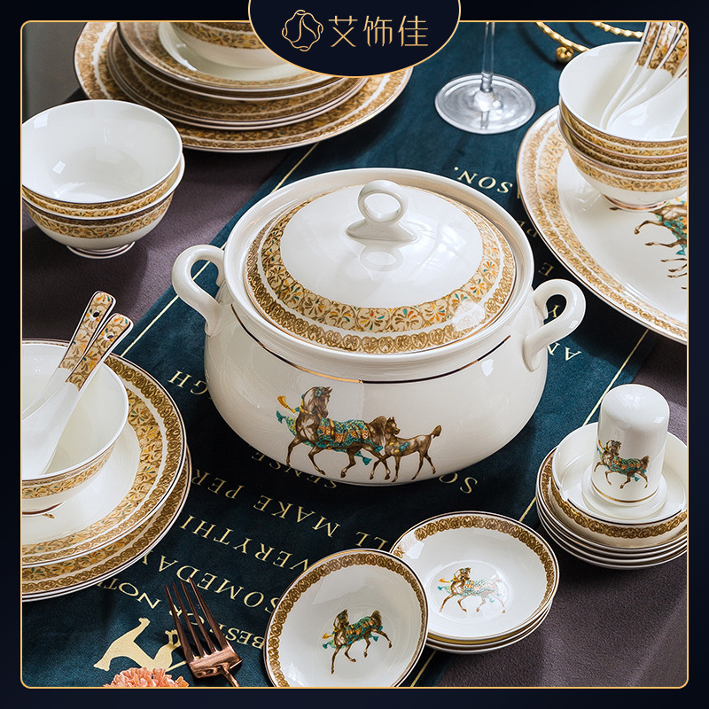 Jingdezhen ipads bowls 58 head up phnom penh dish suits for home European contracted dishes chopsticks combination company gifts