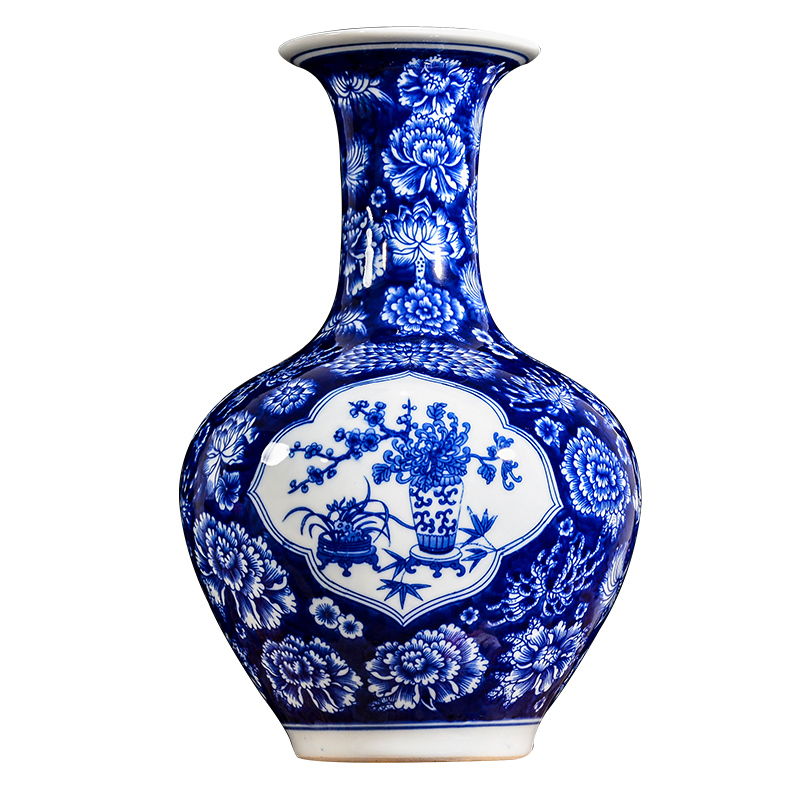 Jingdezhen ceramic antique flower is blue and white porcelain vase yuanyang flower arrangement sitting room home TV ark adornment furnishing articles