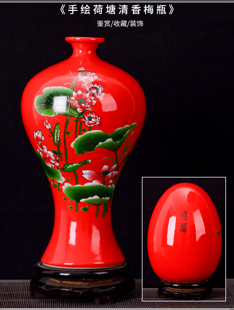 Jingdezhen ceramics, vases, flower arranging Chinese red lotus sitting room place, a new Chinese style household TV ark, arts and crafts