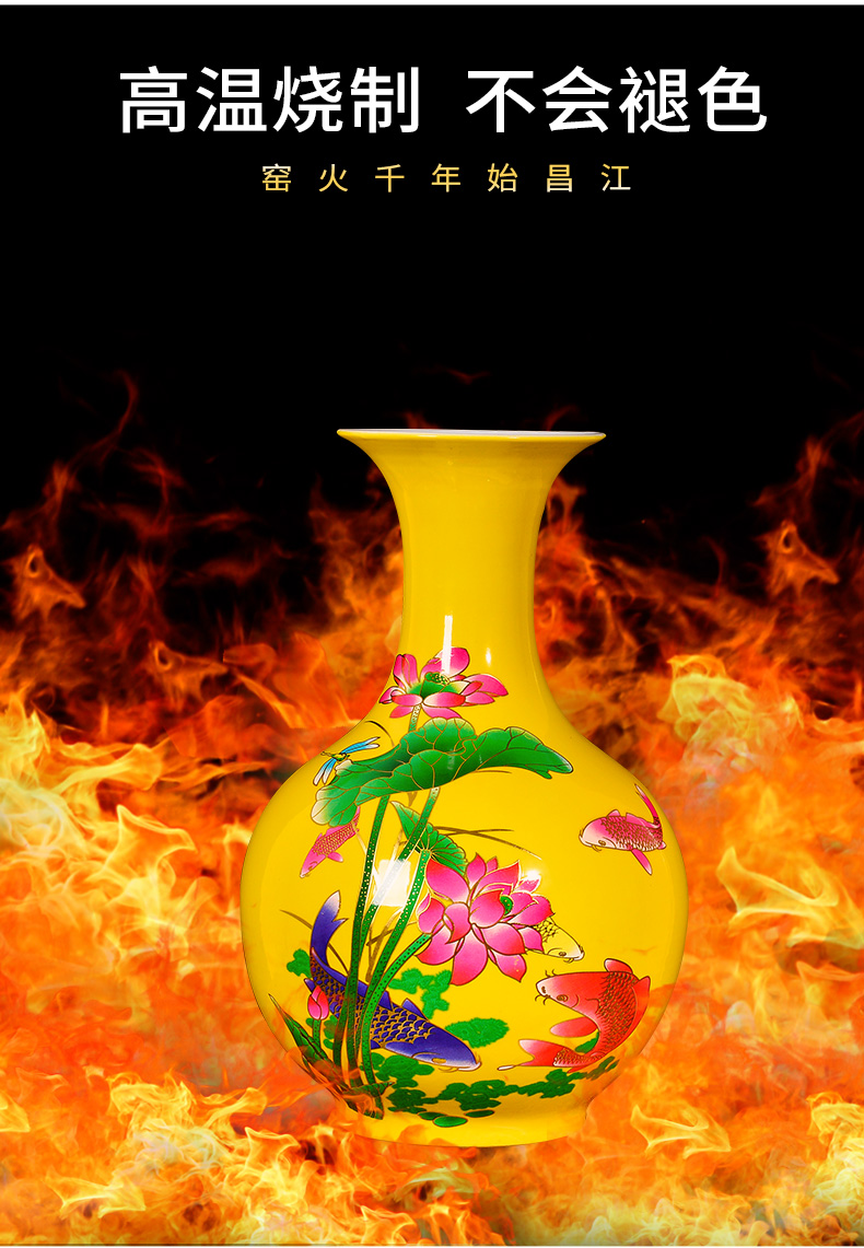 Jingdezhen ceramic sitting room yellow flower arranging furnishing articles every year wining new Chinese TV ark, vases, decorative arts and crafts
