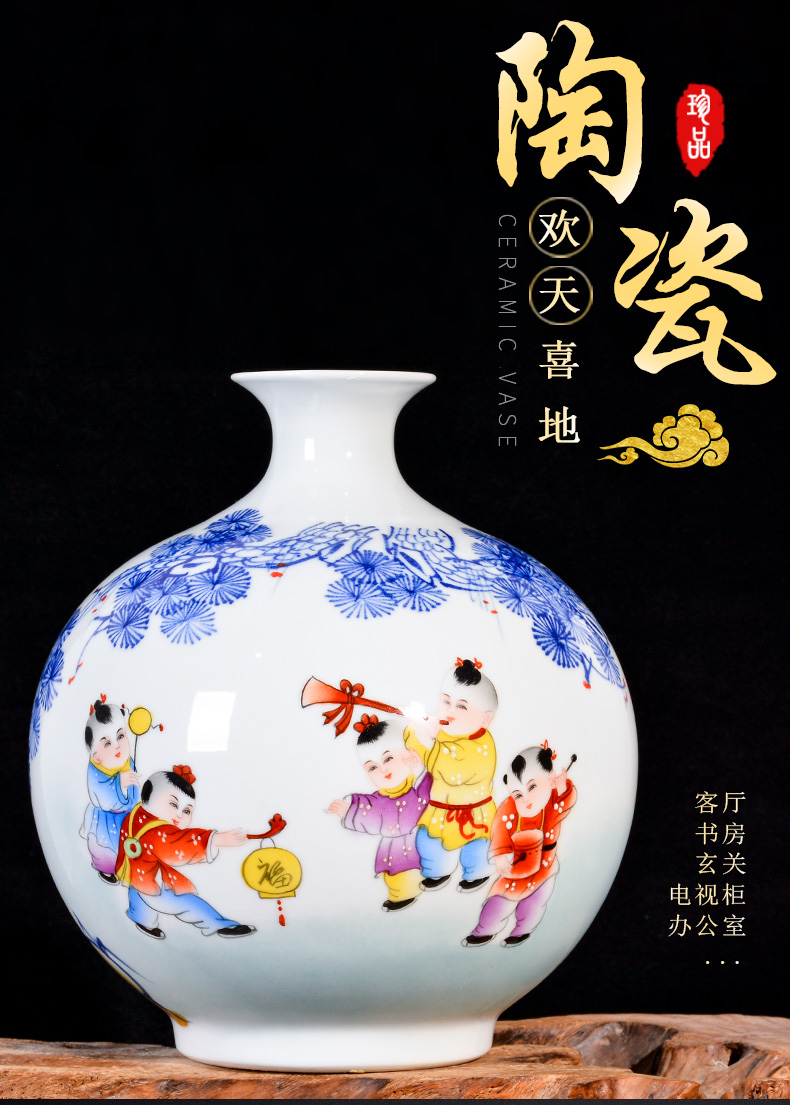 Jingdezhen ceramic hand - made lad merrily merrily vases, new Chinese style living room TV cabinet decoration handicraft furnishing articles