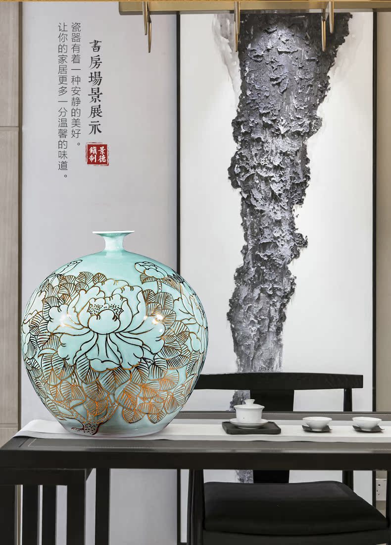 Jingdezhen ceramics hand - made of new Chinese style light see colour vase type pomegranate flower arranging office sitting room key-2 luxury furnishing articles