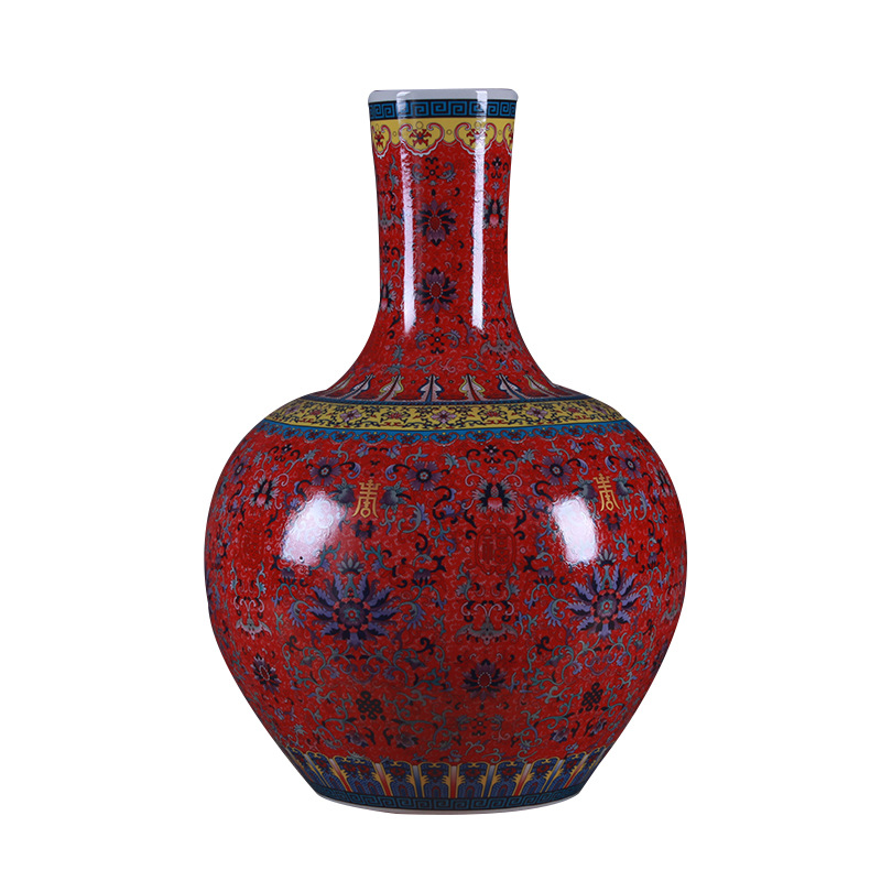 A ceramic vase furnishing articles red live colored enamel large tree home porch decoration decoration gifts