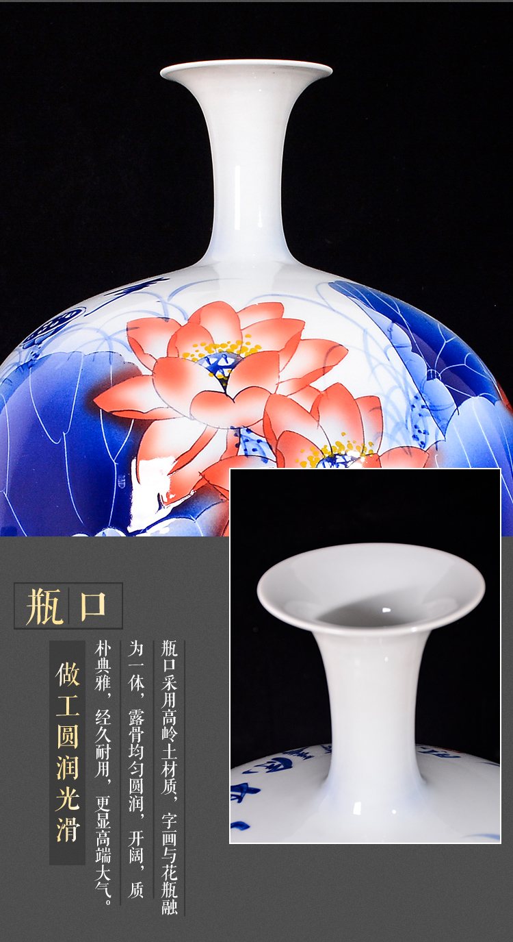 Jingdezhen ceramics hand - made lotus middle Chinese style living room TV ark, adornment is placed more than large vase