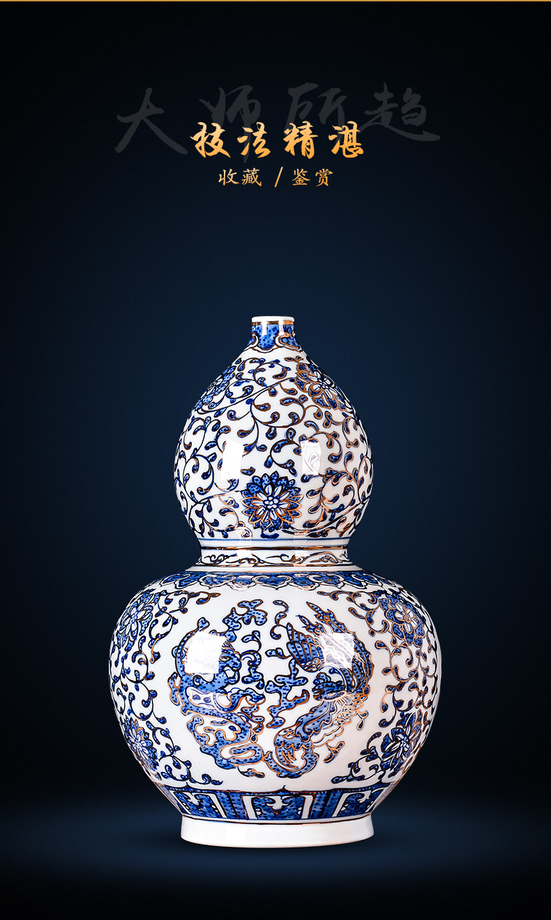 Jingdezhen ceramic hand - made the see colour blue and white porcelain vase branch lotus flower arranging Chinese sitting room adornment is placed a gift