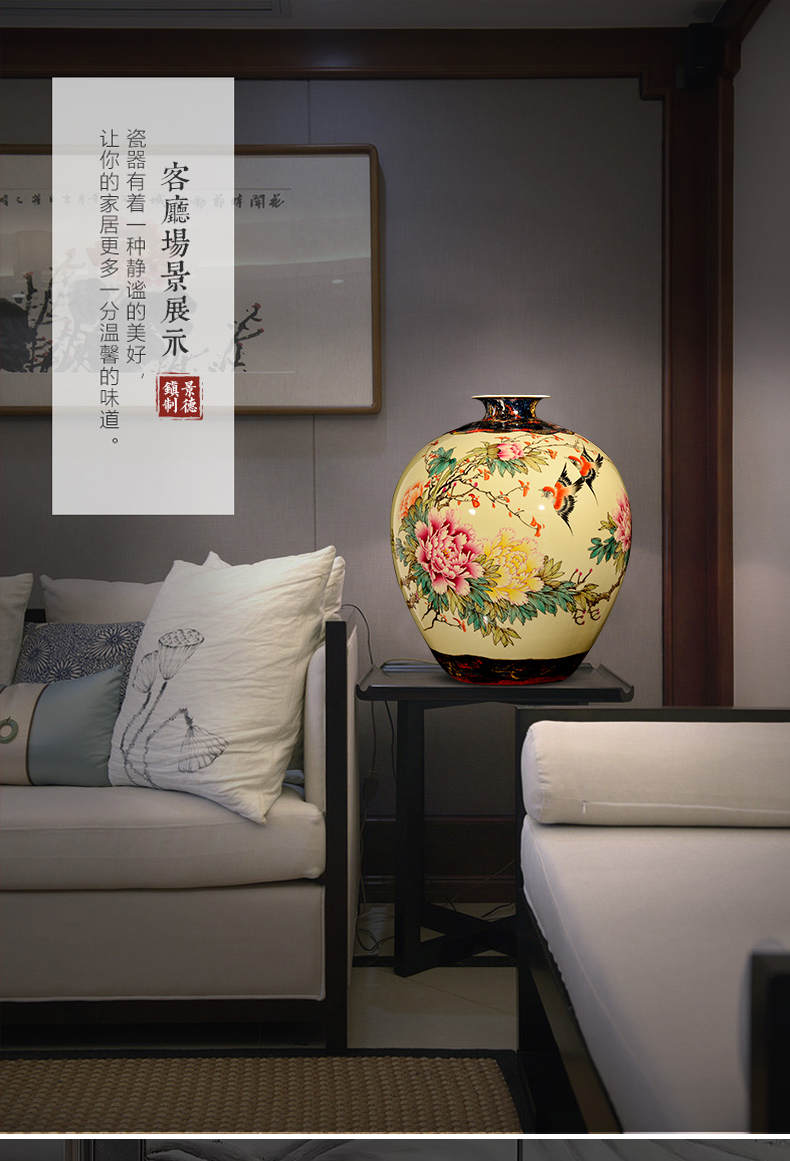 Jingdezhen chinaware big vase hand - made peony flower arranging Chinese style living room TV cabinet decoration handicraft furnishing articles