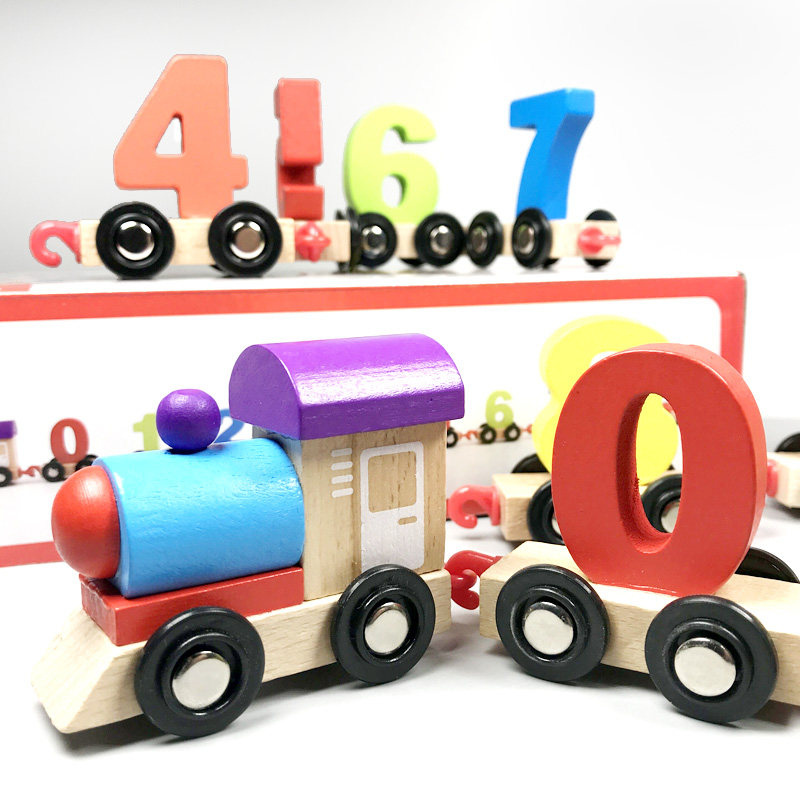 Digital small train children Puzzle Assembling Toys Young Children Early Teaching Digital Cognition 1-3 Years 6 Babies Wooden Building Blocks