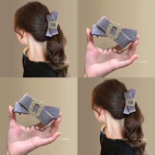 方钻高级感！韩国丝绒蝴蝶结香蕉夹女高马尾竖夹高级感旅行发夹