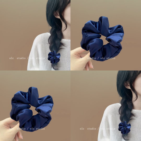 藏蓝物语！新款蓝白色温柔系法式大肠圈发圈气质字母马尾旅行头饰