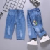 Quần denim trẻ em, quần ống suông nam, quần ống rộng trẻ em, quần áo mùa hè cho bé trai, quần short hợp thời trang, quần chẽn trẻ em - Quần jean