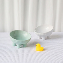 Cat bowls ceramic high foot anti-turning dog rice bowls protect cervical cat food basin water inclined mouth pet bowls double bowl