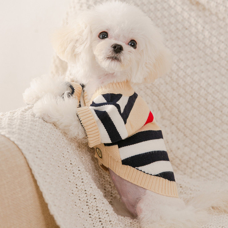 Autumn and winter cat open button coat dog coat striped sweater warm sweater thin velvet small and medium pet clothing