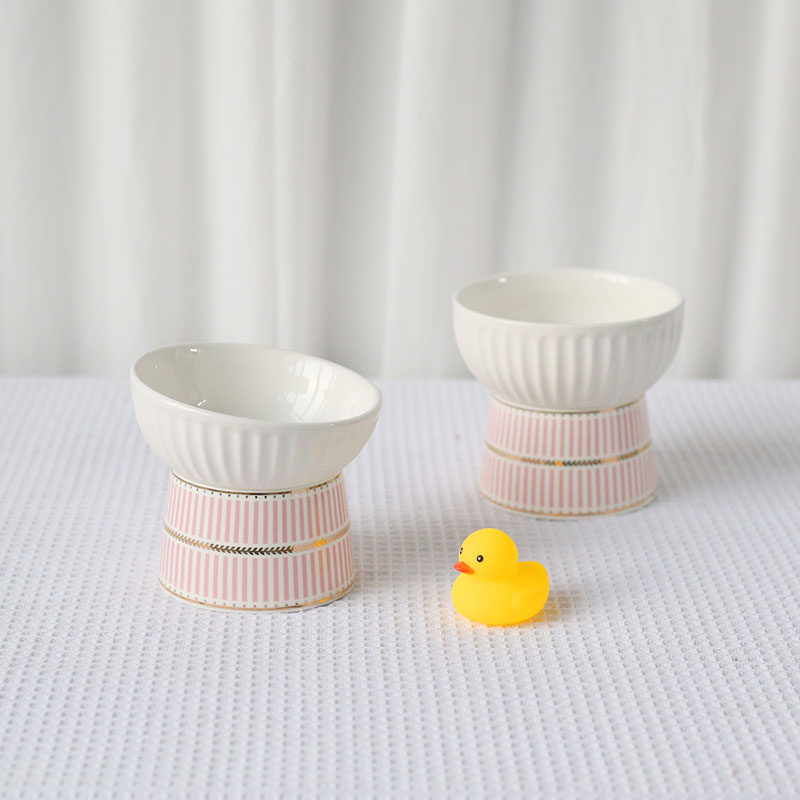 Cat bowl ceramic oblique mouth high foot protection cervical vertebra to prevent overturning dog bowl food bowl water bowl pet bowl cat food bowl