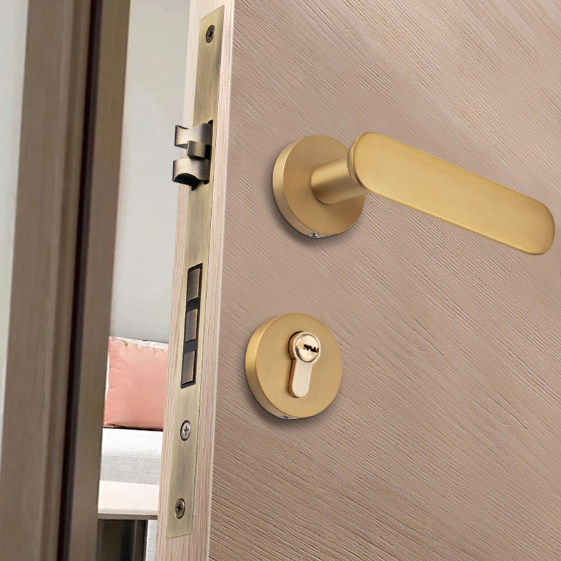 Golden pure copper door lock light and luxurious two-style full copper indoor bedroom door lock brass lock American Nordic wind static sound lock