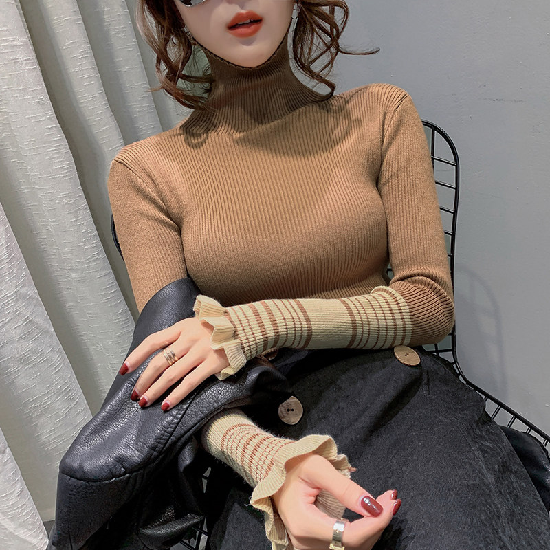 Agaric Side High Collar Sweater Lady Inner Hitch 2019 Autumn Winter New Foreign Pie Jacket Head Slapped Bottom Needled Jersey