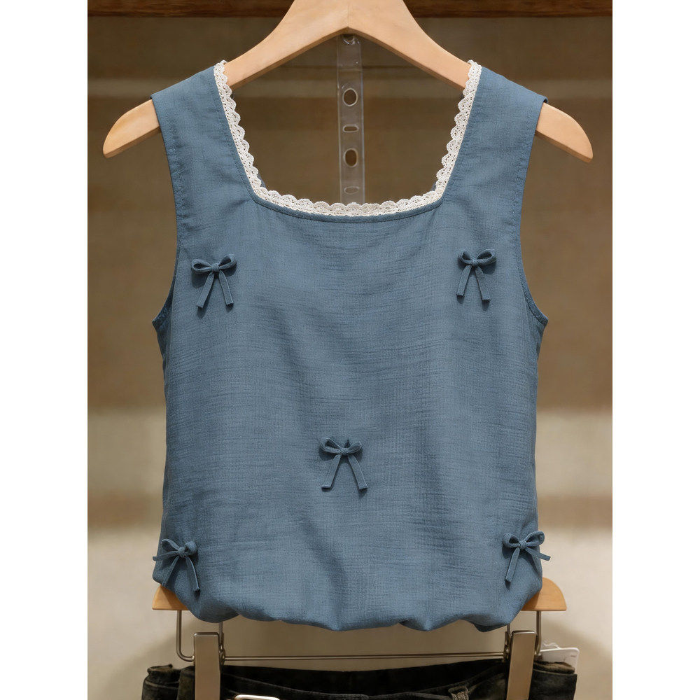 时尚洋气百搭女装蕾丝拼接方领吊带背心女性感修身显瘦无袖上衣夏