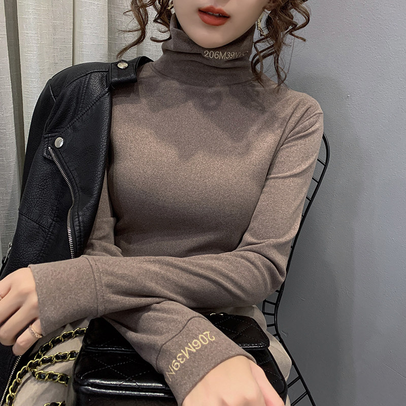 Pile Stack High Collar Two-sided Derveled Undershirt Woman Inner Lap 2019 Autumn Winter Ocean Sent Eurostock Mauled Wool Plus Suede Thickened T-Shirt