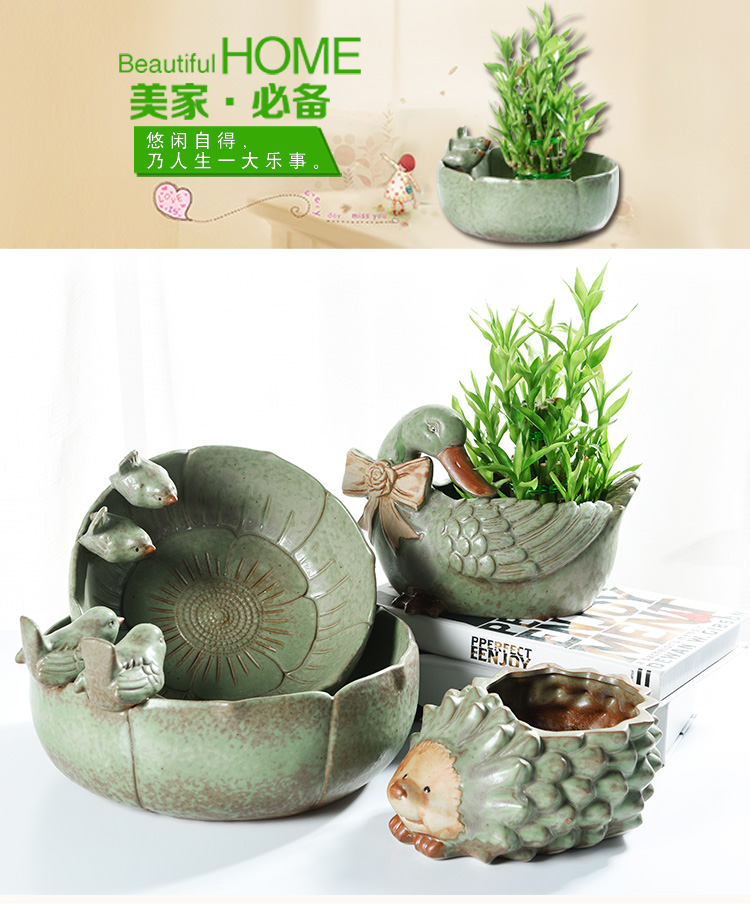 Hydroponic refers to flower pot ceramic lucky bamboo copper grass withered lotus bowl lotus water raise creative large - diameter fleshy flower pot