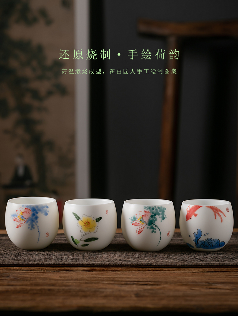 Fujian and suet jade porcelain masters cup single CPU hand - made ceramic sample tea cup Japanese domestic large kung fu tea cups