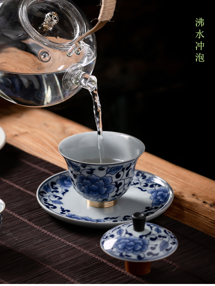 Fujian and the tureen only ceramic tea set home antique blue and white porcelain Japanese office kung fu tea cups