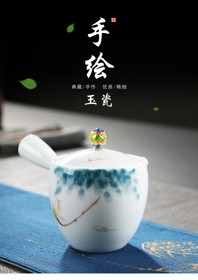 Fujian and hand - made ceramic teapot contracted household tea single pot of Japanese kung fu tea set white porcelain teapot side suit