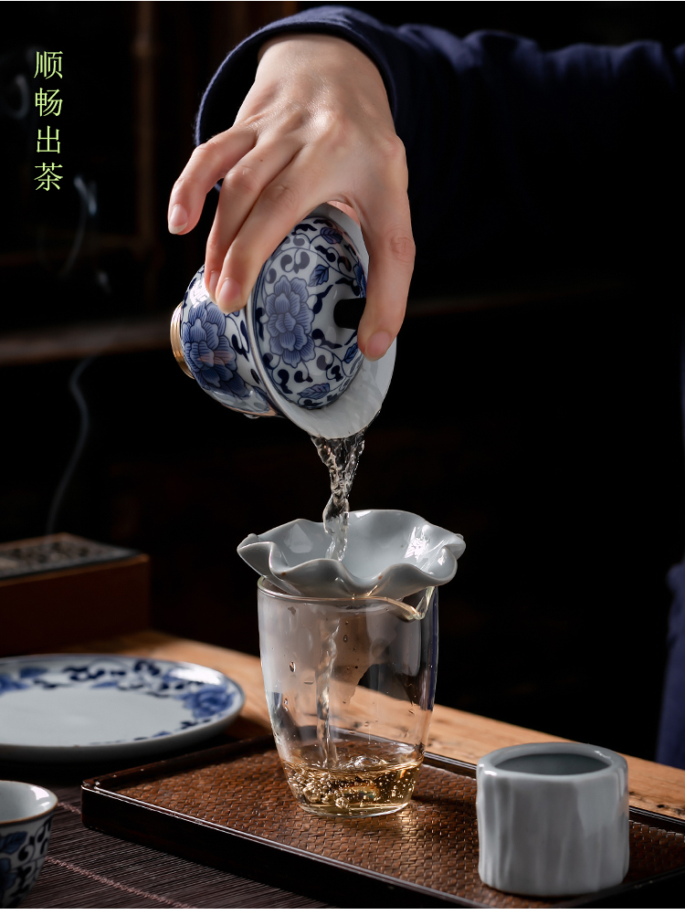 Fujian and the tureen only ceramic tea set home antique blue and white porcelain Japanese office kung fu tea cups
