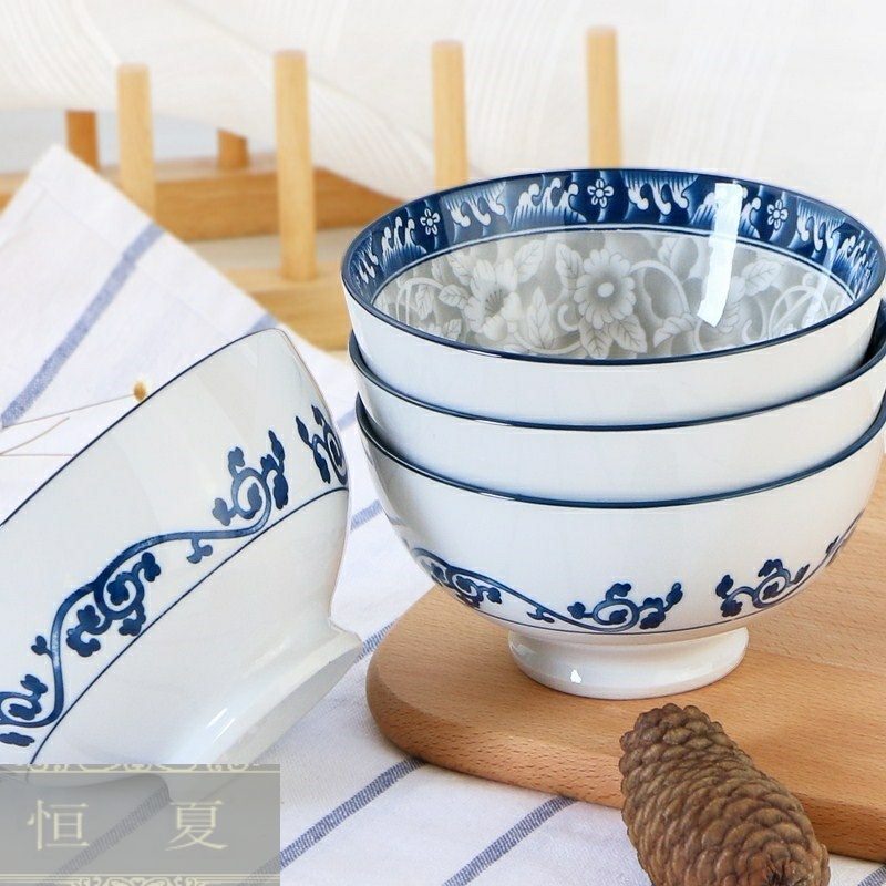 Chinese storm waves the available food dish plate peony blue and white porcelain bowls bowl under the glaze color microwave oven