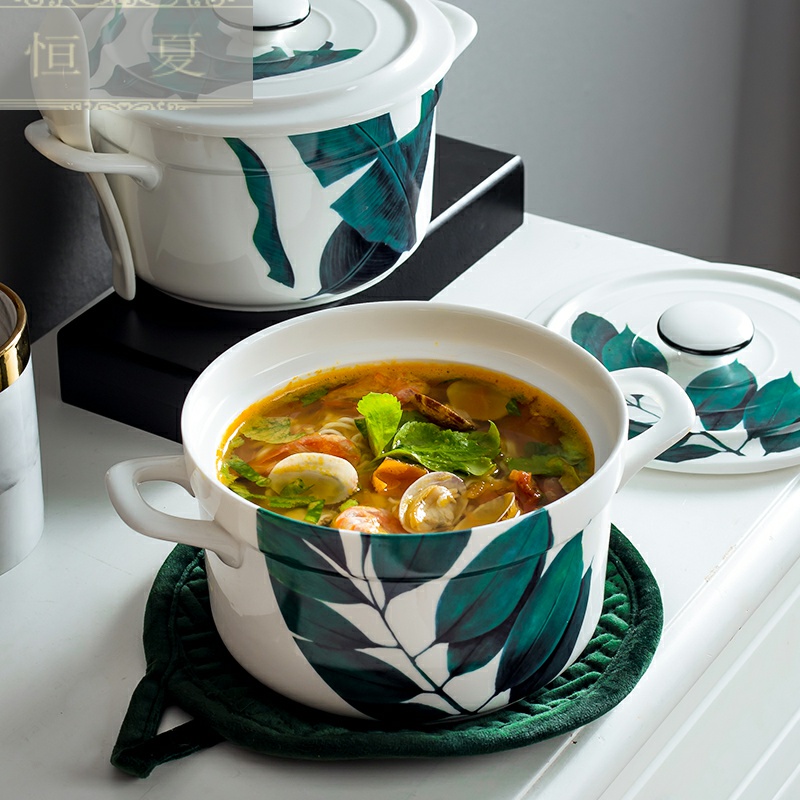 Japanese creative ceramic terms rainbow such as bowl with cover ears ceramic bowl li riceses leave home "bringing large large soup bowl