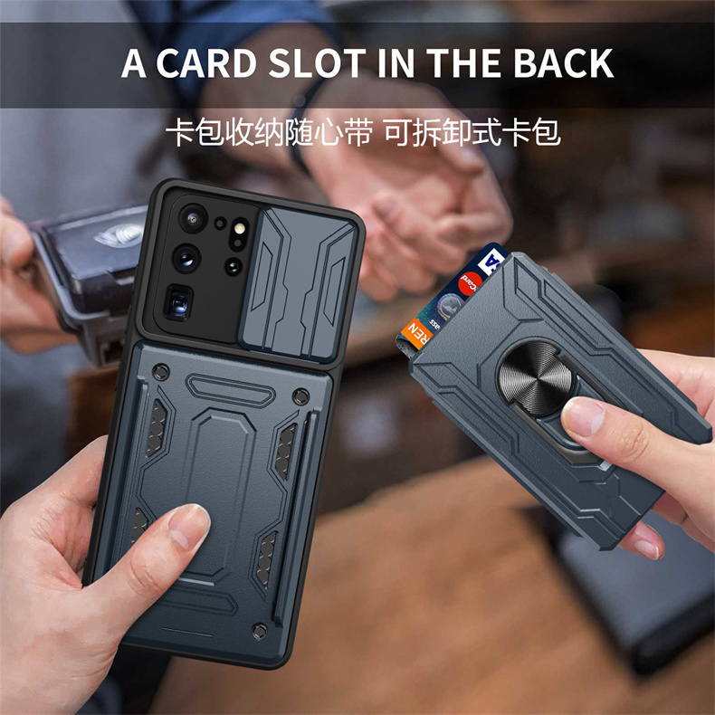 [Card Slot Available] Suitable for Samsung S20 Mobile Phone Case with Card Holder Galaxy S20Ultra Protective Case 5g Full Lens Cover Sm-G9880 Anti-Fall S20+ Case G9860 Stand 9810B