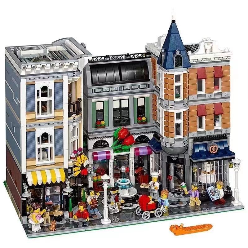 Street View Building Block Series 10255 City Center Gathering Square Assembly Building Blocks Nostalgic Street View Hotel Big House
